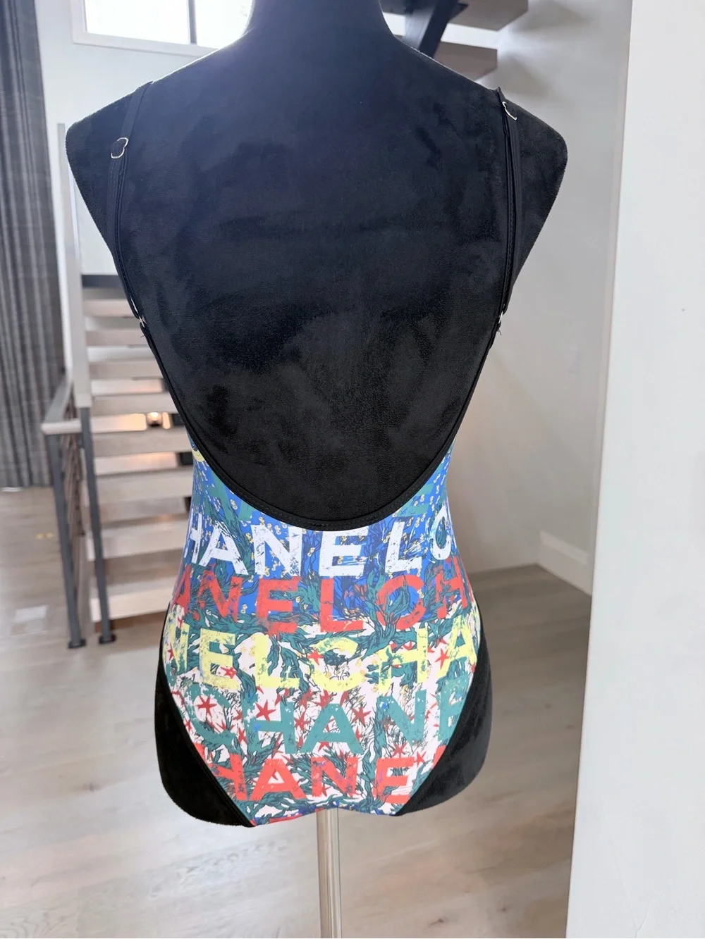 Chanel Multicolor Logo-Print One Piece Swimsuit size S